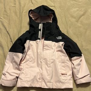 Toddler girls 3 in 1 pink and black Northface  jacket gently worn.